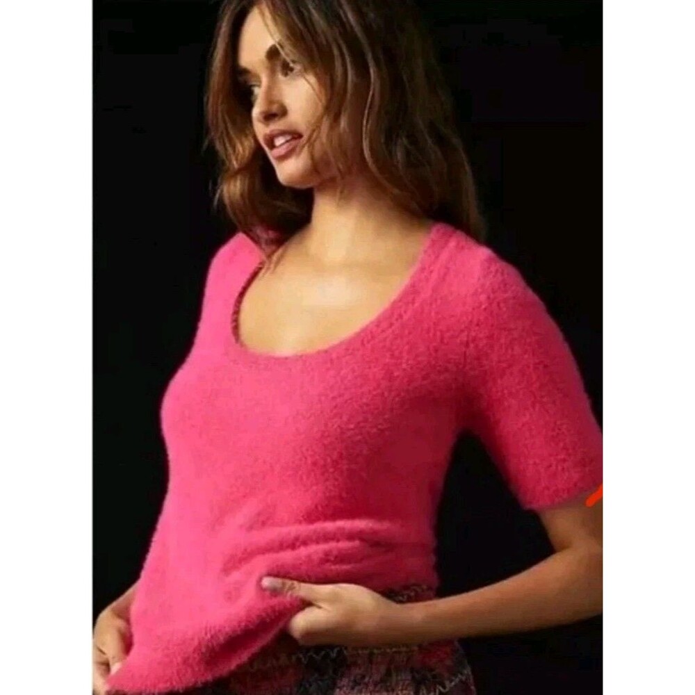 Maeve Rona Eyelash Sweater Tee Hot Pink Size Medium Stretch Women’s